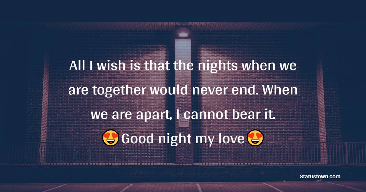 All I wish is that the nights when we are together would never end. When we are apart, I cannot bear it. Good night, my love. - good night Messages 