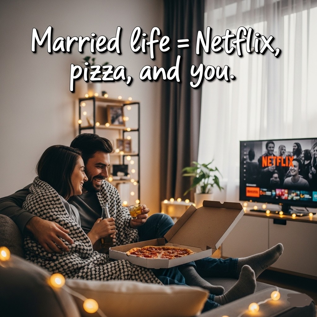 Married life = Netflix, pizza, and you.