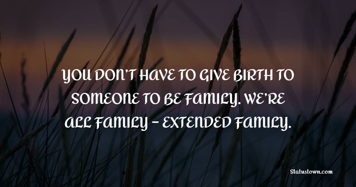 YOU DON’T HAVE TO GIVE BIRTH TO SOMEONE TO BE FAMILY. WE’RE ALL FAMILY – EXTENDED FAMILY. - Adoption Quotes