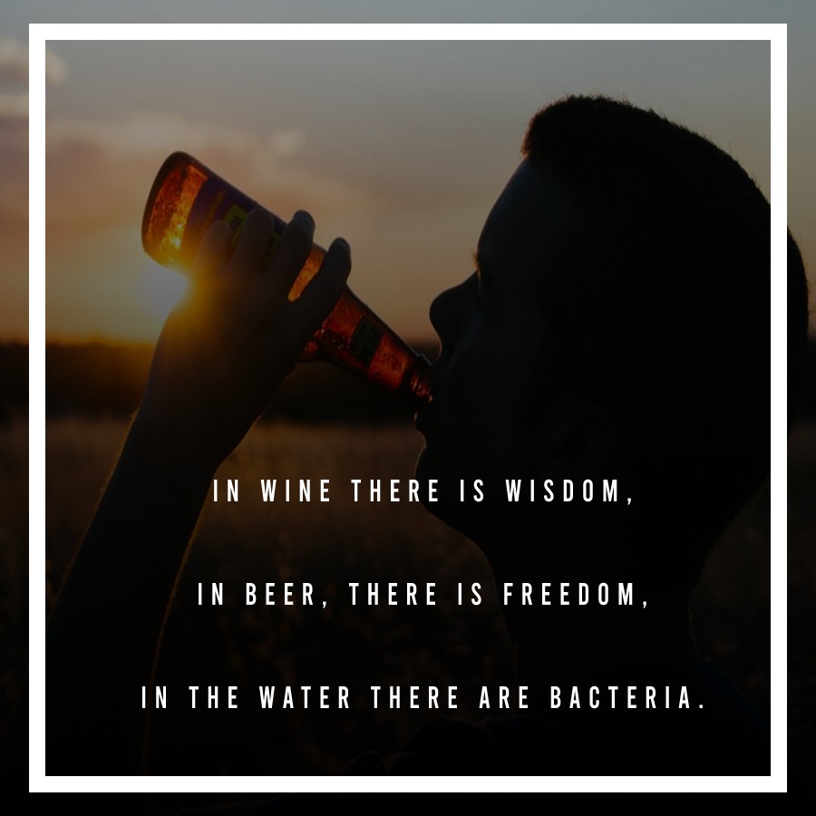 In wine there is wisdom, in beer, there is Freedom, in the water there are bacteria.
 - Alcohol Quotes 