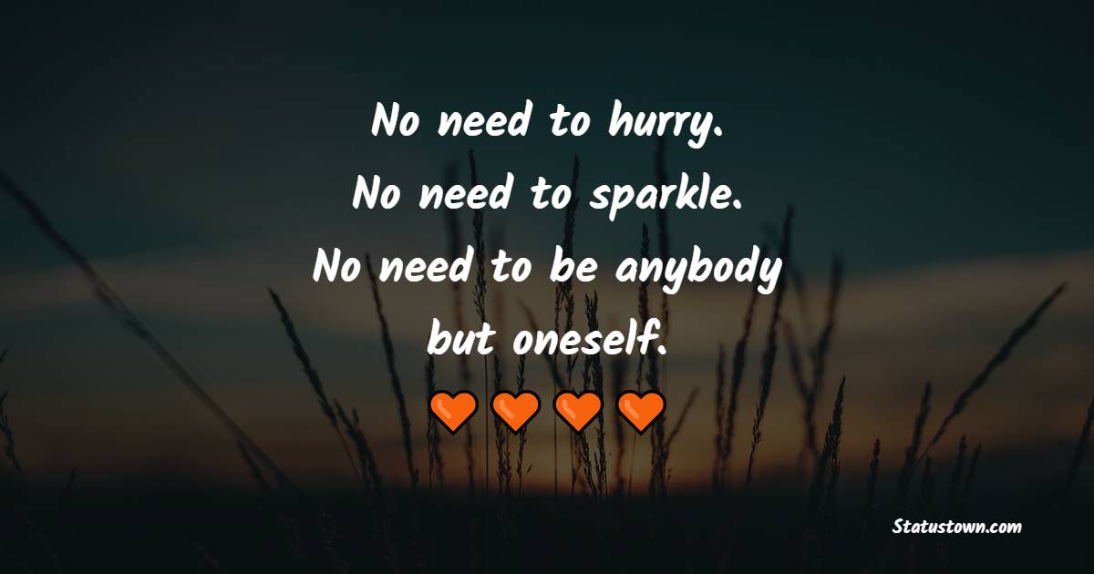 No need to hurry. No need to sparkle. No need to be anybody but oneself. - Anxiety Quotes 