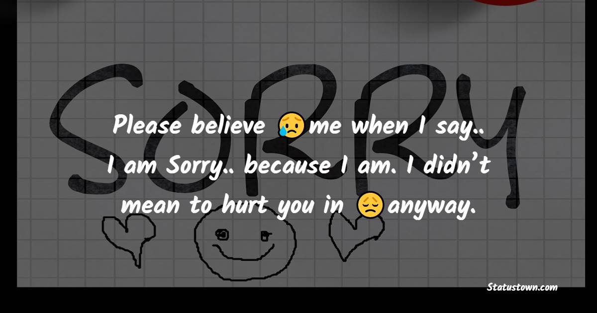 Please believe me when I say.. I am Sorry.. because I am. I didn’t mean to hurt you in anyway. - Apology Status 