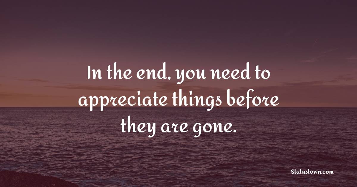In the end, you need to appreciate things before they are gone.