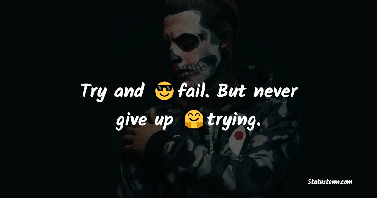 Try and fail. But never give up trying. - attitude status