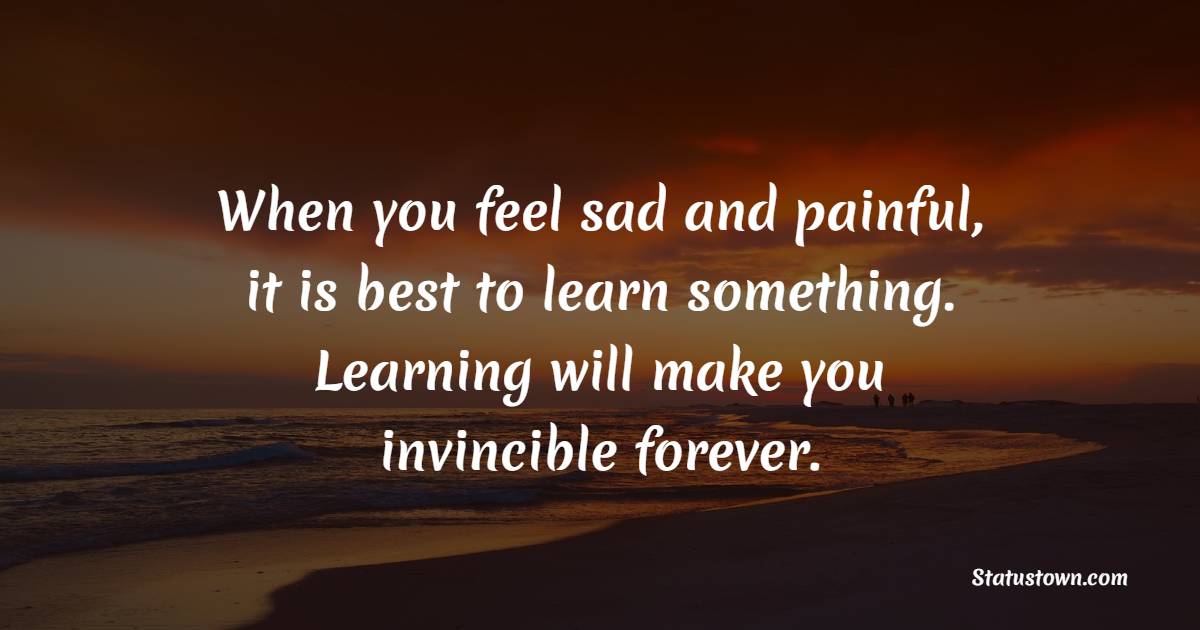 When you feel sad and painful, it is best to learn something. Learning will make you invincible forever.