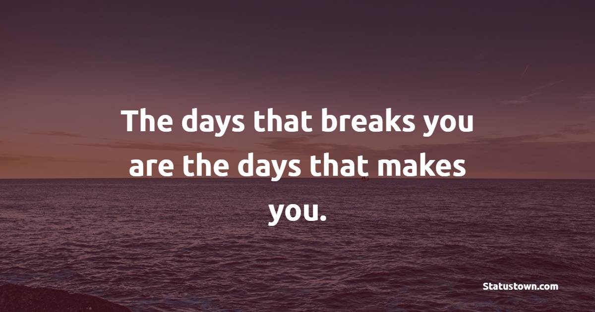 The days that breaks you are the days that makes you. - Billionaire Quotes 