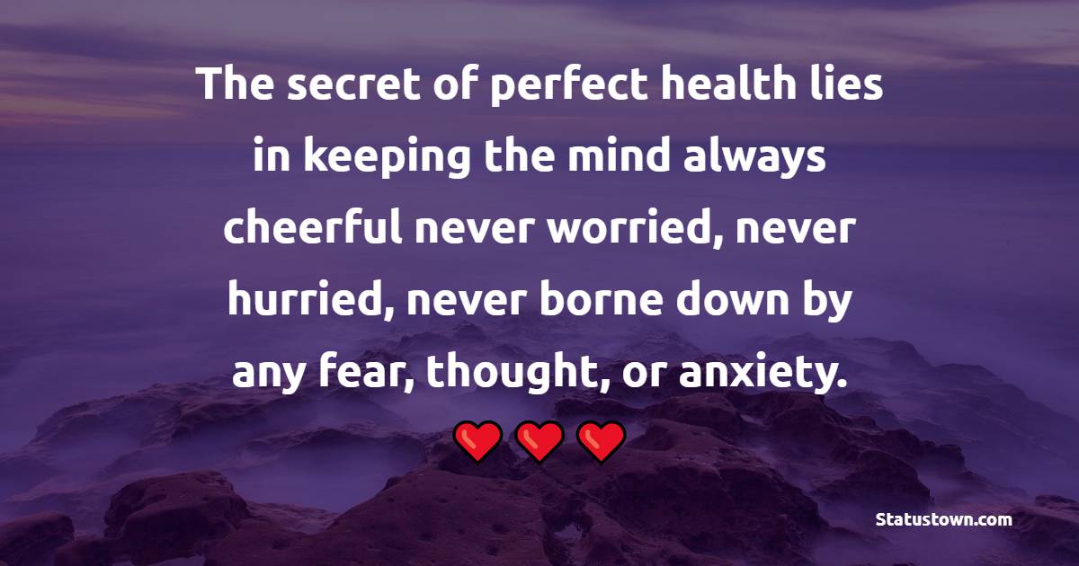 The secret of perfect health lies in keeping the mind always cheerful – never worried, never hurried, never borne down by any fear, thought, or anxiety. - Cheerful Quotes