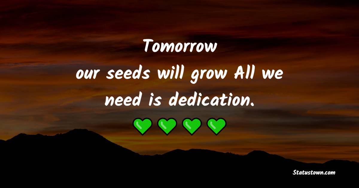 Tomorrow, our seeds will grow. All we need is dedication. - Dedication Quotes