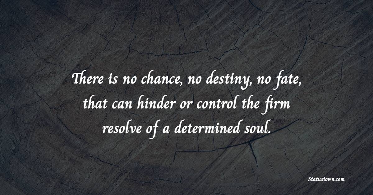 There is no chance, no destiny, no fate, that can hinder or control the firm resolve of a determined soul. - Determination Status 