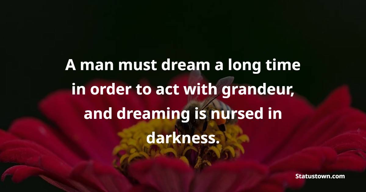 A man must dream a long time in order to act with grandeur, and dreaming is nursed in darkness.