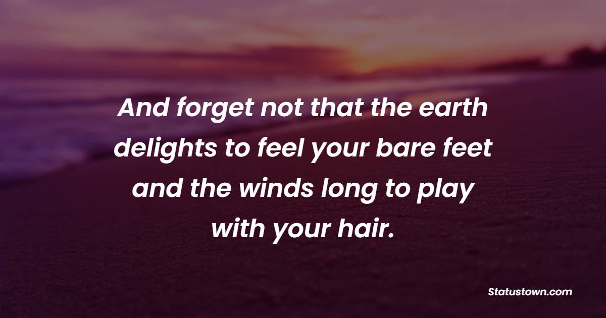 And forget not that the earth delights to feel your bare feet and the winds long to play with your hair. - Earth Quotes