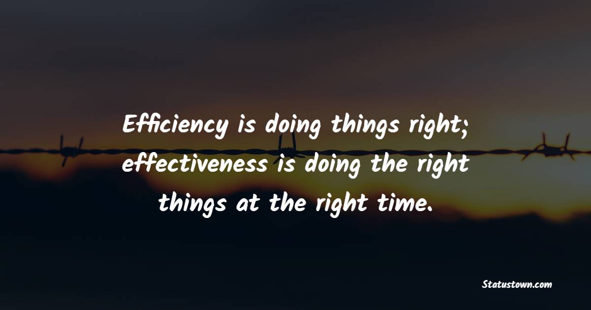 Efficiency is doing things right; effectiveness is doing the right things at the right time. - Effectiveness Quotes 