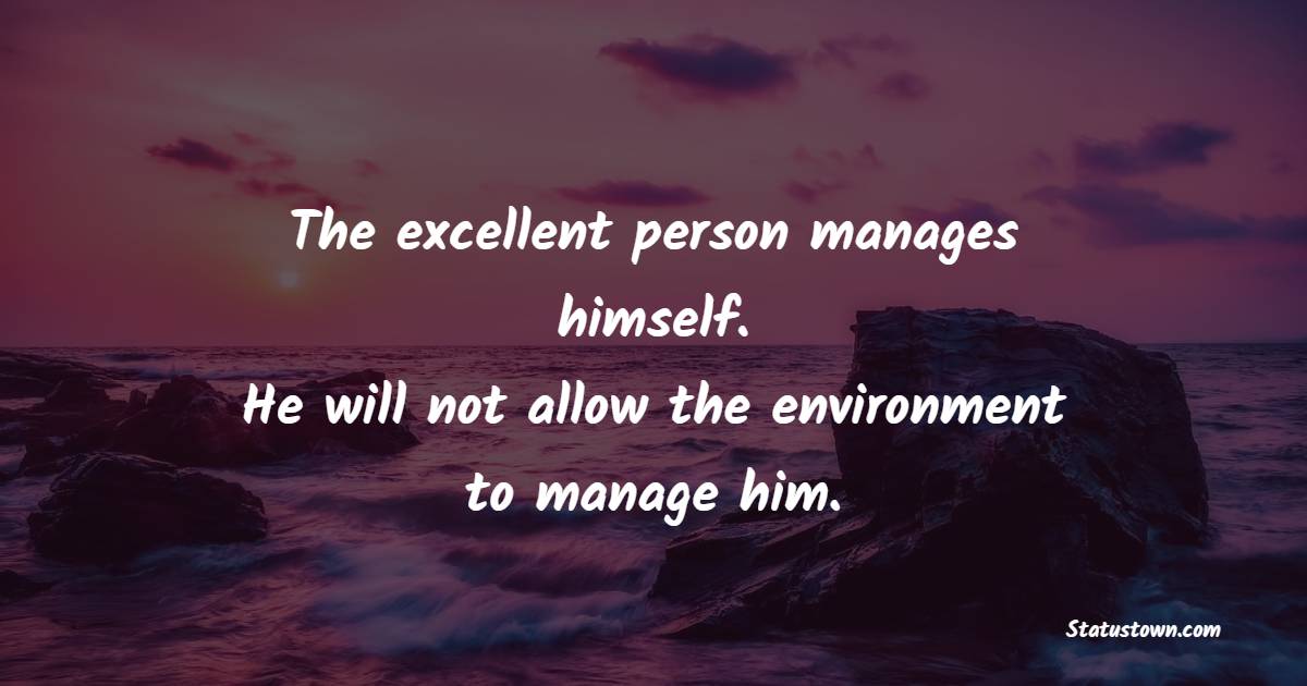 The excellent person manages himself. He will not allow the environment to manage him. - Excellence Quotes 