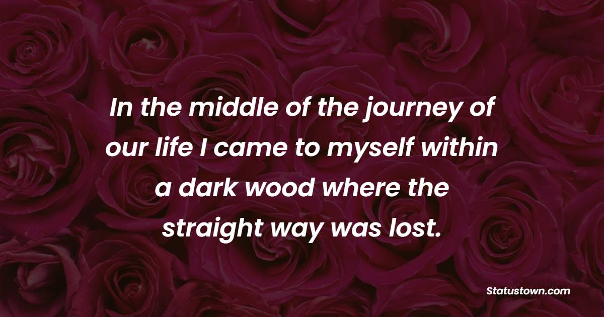 In the middle of the journey of our life I came to myself within a dark wood where the straight way was lost. - Feeling Lost Quotes 