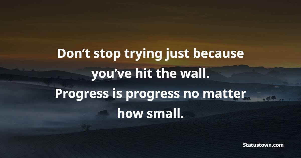 Don’t stop trying just because you’ve hit the wall. Progress is progress no matter how small. - Fitness Quotes For Women
