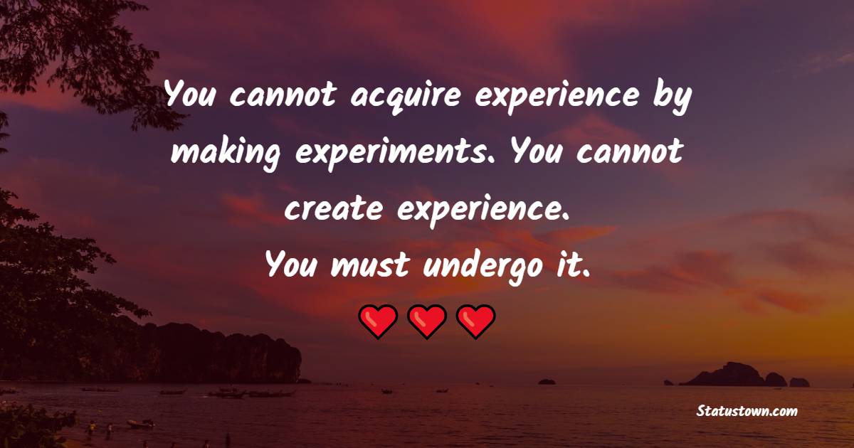 You cannot acquire experience by making experiments. You cannot create experience. You must undergo it. - Fulfillment Quotes 