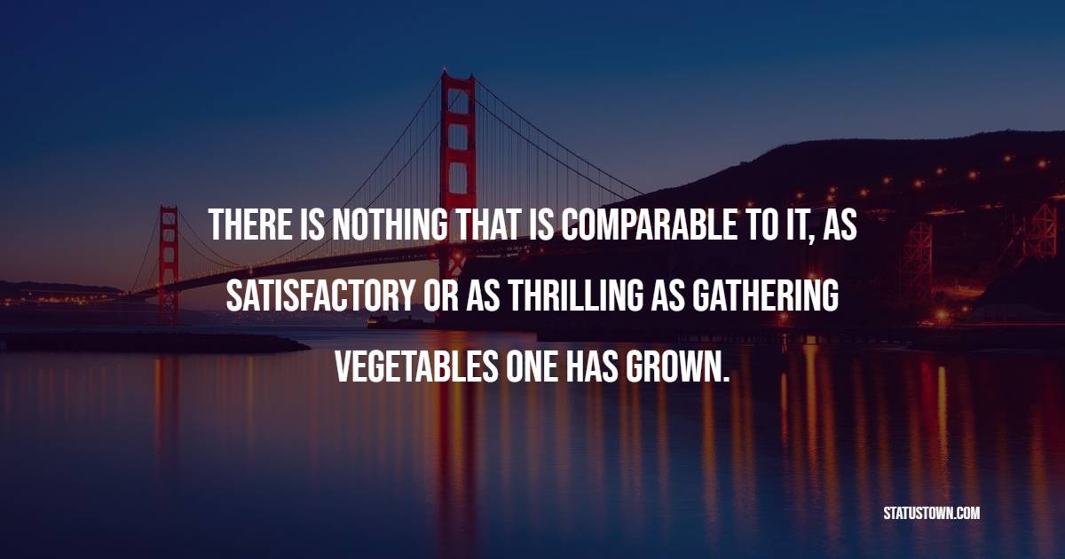 There is nothing that is comparable to it, as satisfactory or as thrilling as gathering vegetables one has grown. - Gardening Quotes