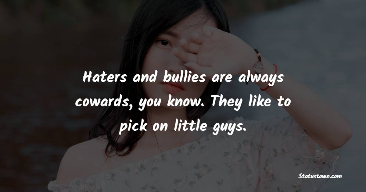Haters and bullies are always cowards, you know. They like to pick on little guys.