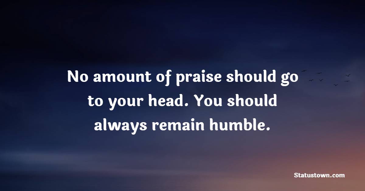 No amount of praise should go to your head. You should always remain humble.