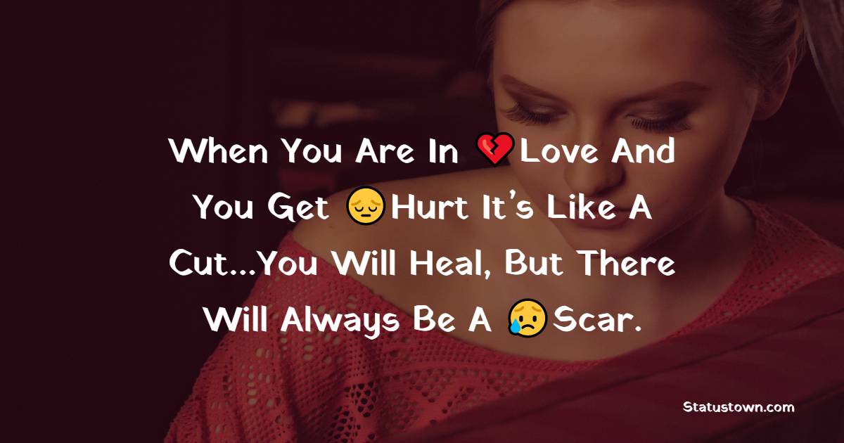 When You Are In Love And You Get Hurt It’s Like A Cut…You Will Heal, But There Will Always Be A Scar. - hurt status 