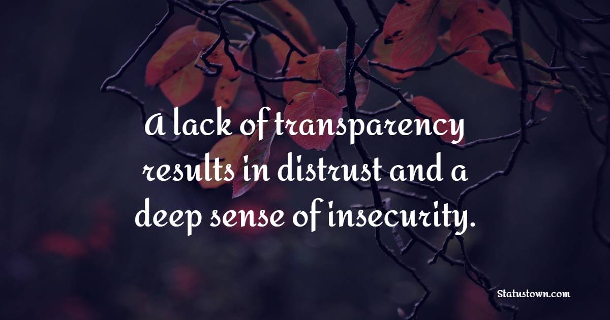 A lack of transparency results in distrust and a deep sense of insecurity. - Insecure Quotes