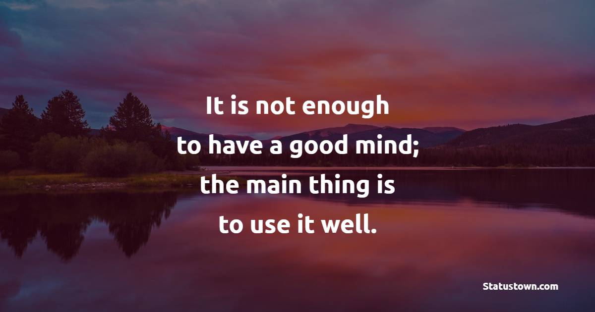It is not enough to have a good mind; the main thing is to use it well. - Life Philosophy Quotes 