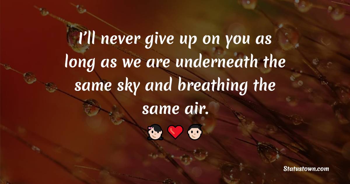 I’ll never give up on you as long as we are underneath the same sky and breathing the same air. - Long Distance Relationship Status