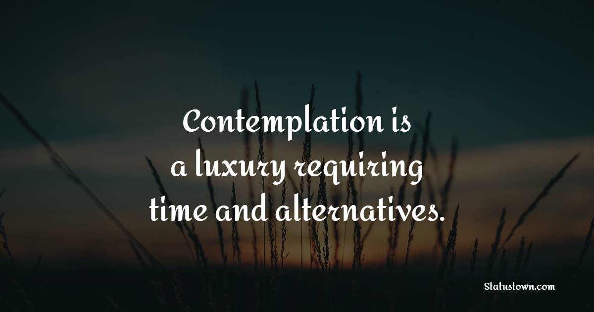 Contemplation is a luxury, requiring time and alternatives.