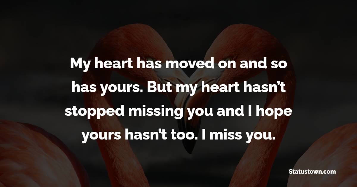 My heart has moved on and so has yours. But my heart hasn’t stopped missing you and I hope yours hasn’t too. I miss you. - Miss You Messages for Ex-Wife 