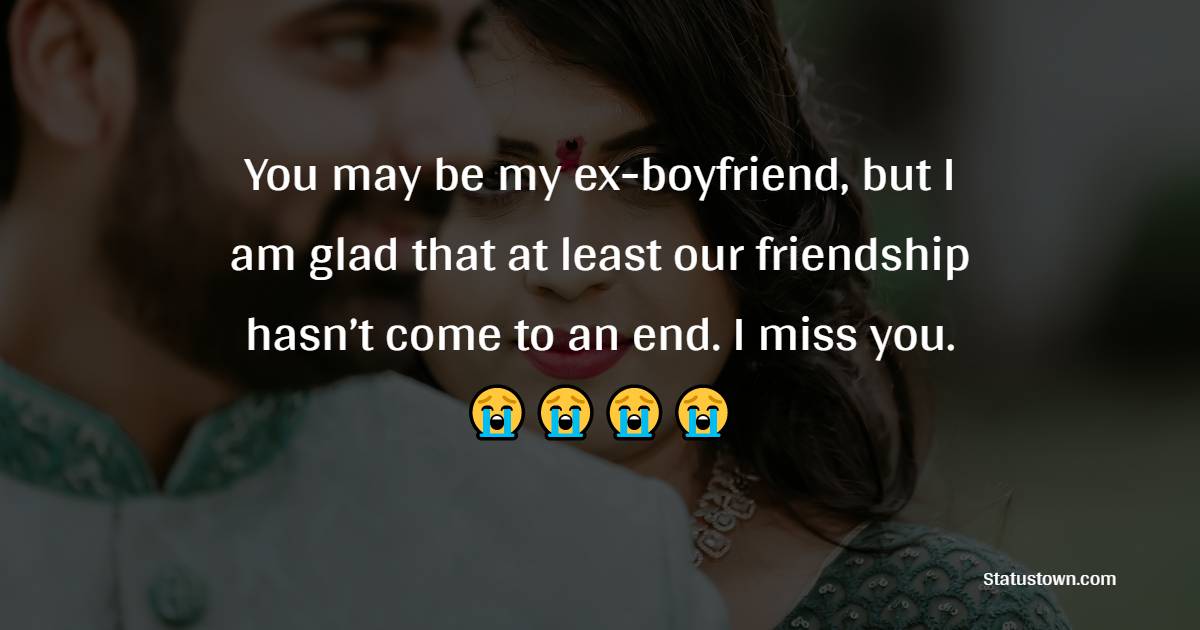 You may be my ex-boyfriend, but I am glad that at least our friendship hasn’t come to an end. I miss you. - Miss You Status for Ex-Boyfriend