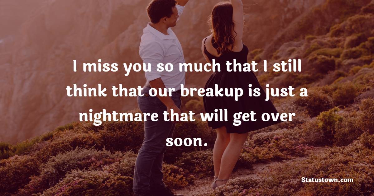 I miss you so much that I still think that our breakup is just a nightmare that will get over soon. - Miss You Status for Ex-girlfriend