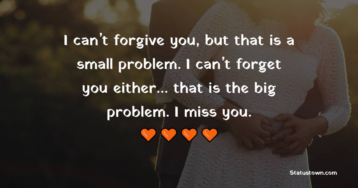 I can’t forgive you, but that is a small problem. I can’t forget you either… that is the big problem. I miss you.