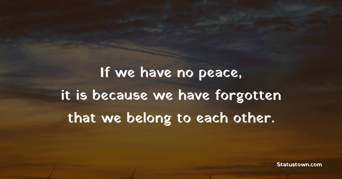 If we have no peace, it is because we have forgotten that we belong to each other. - Peace Quotes