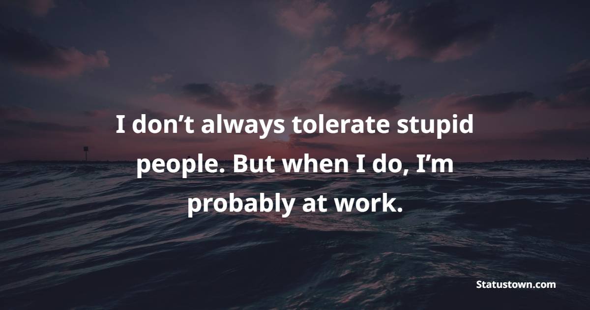 I don’t always tolerate stupid people. But when I do, I’m probably at work. - Sarcastic Quotes 
