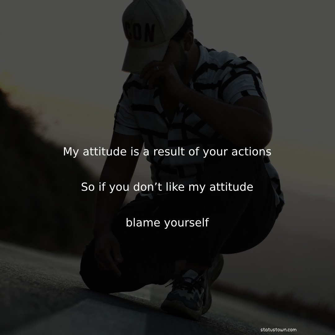 My attitude is a result of your actions. So if you don’t like my attitude, blame yourself. - Short Attitude Status 