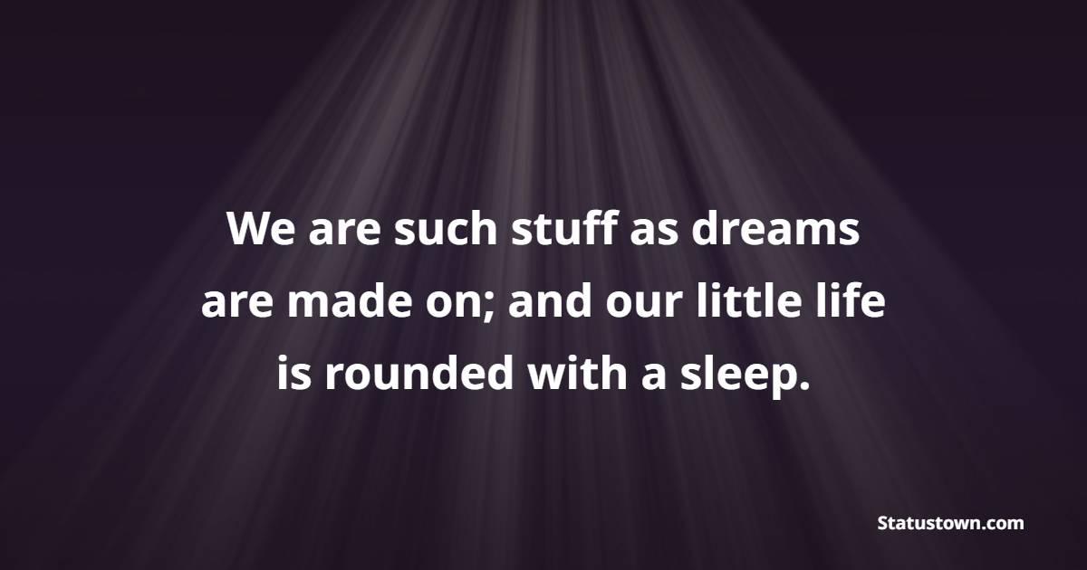 We are such stuff as dreams are made on; and our little life is rounded with a sleep.