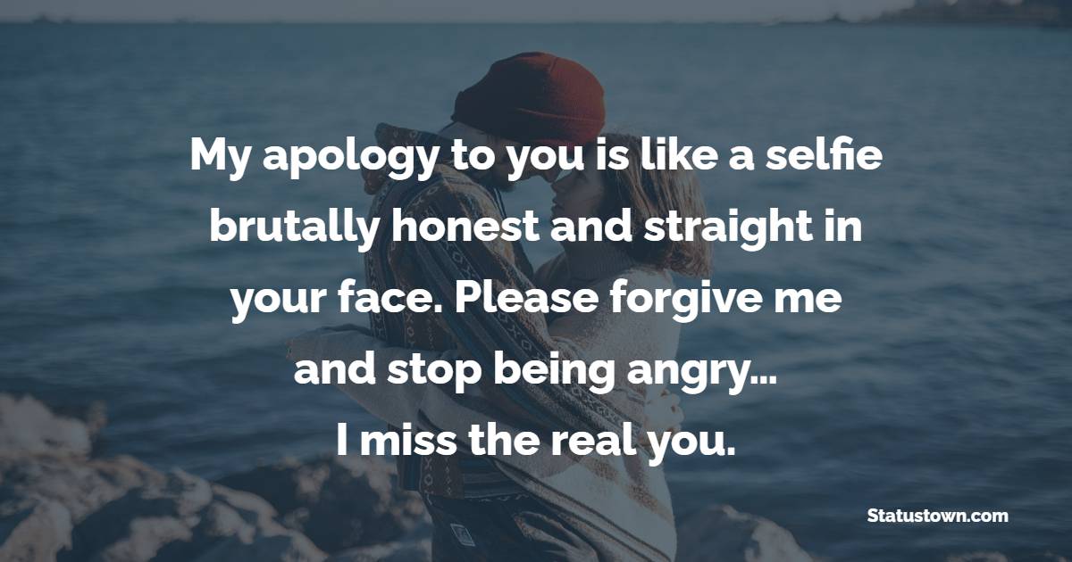 My apology to you is like a selfie – brutally honest and straight in your face. Please forgive me and stop being angry… I miss the real you. - Sorry Messages For Boyfriend