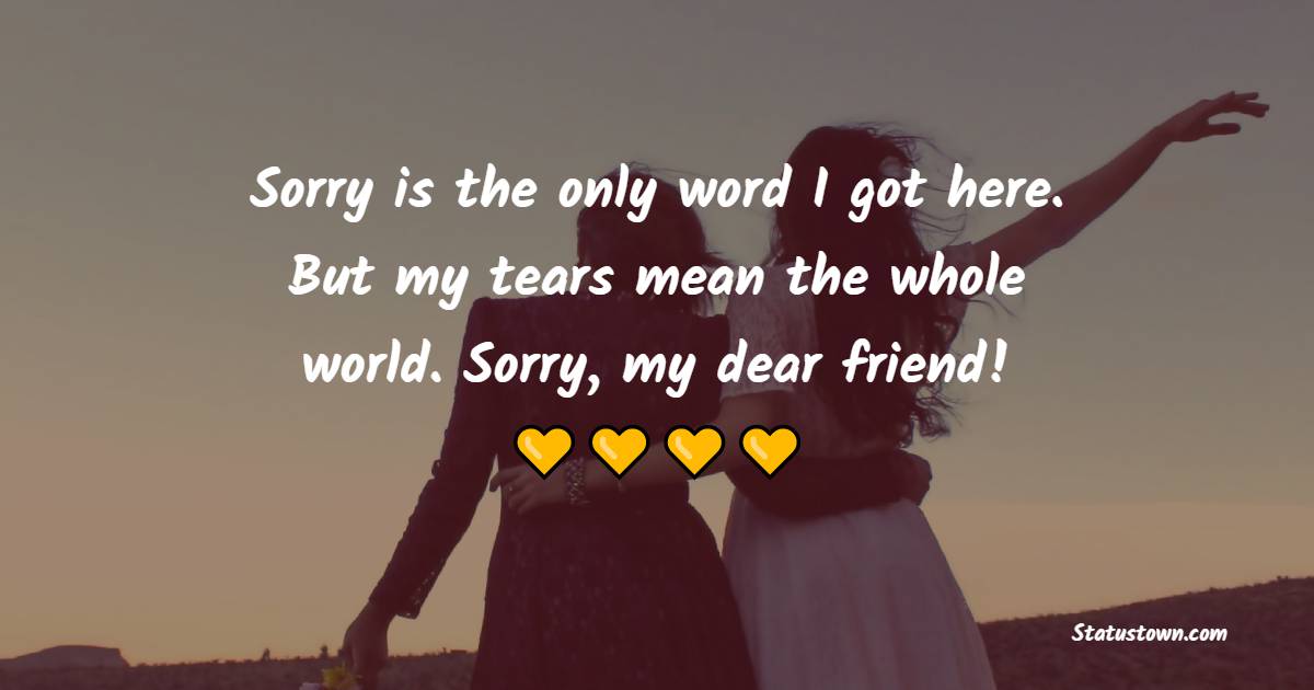 Sorry is the only word I got here. But my tears mean the whole world. Sorry, my dear friend! - Sorry Messages for Friends 