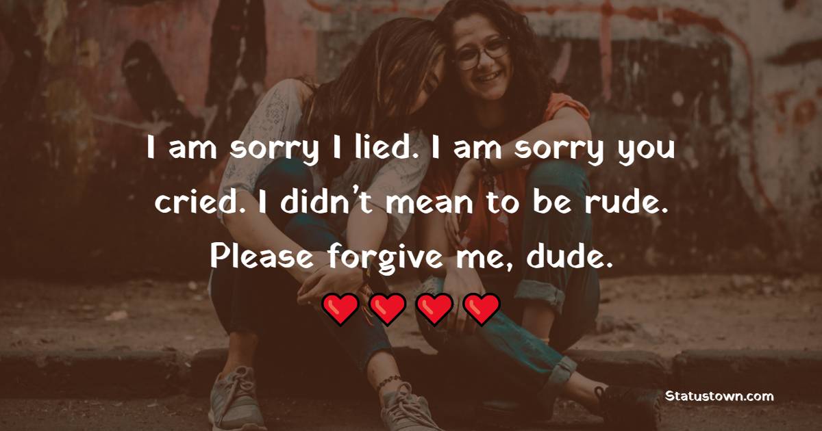 I am sorry I lied. I am sorry you cried. I didn’t mean to be rude. Please forgive me, dude.