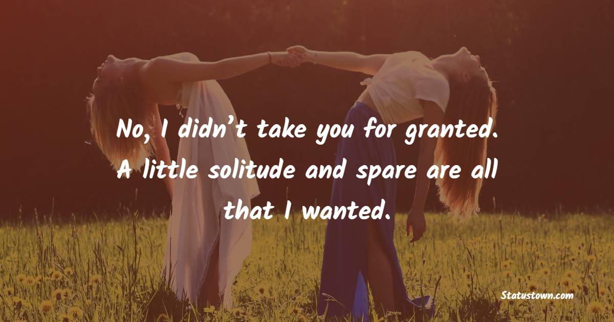 No, I didn’t take you for granted. A little solitude and spare are all that I wanted. - Sorry Messages for Friends