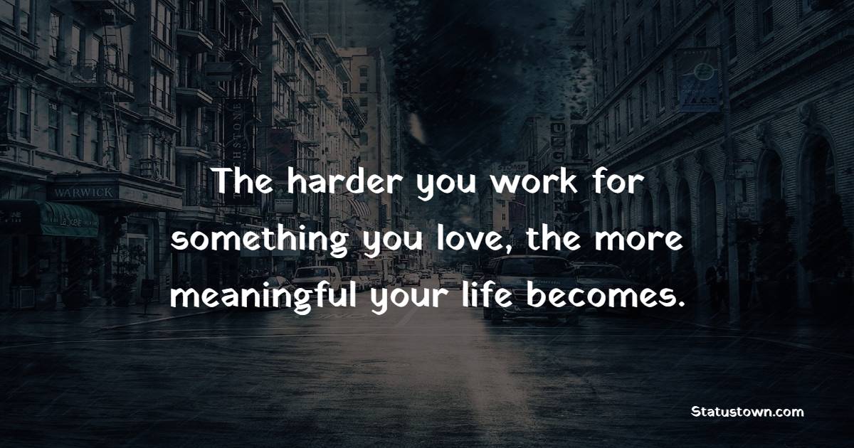 The harder you work for something you love, the more meaningful your life becomes.