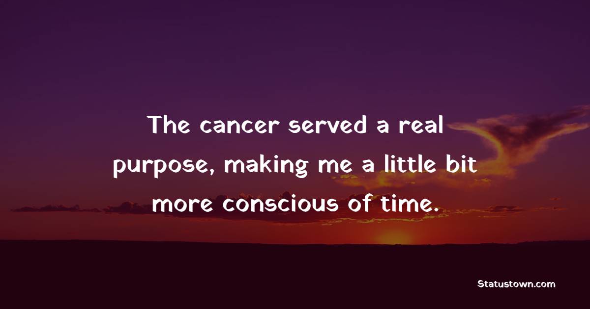 The cancer served a real purpose, making me a little bit more conscious of time. - Survivor Quotes