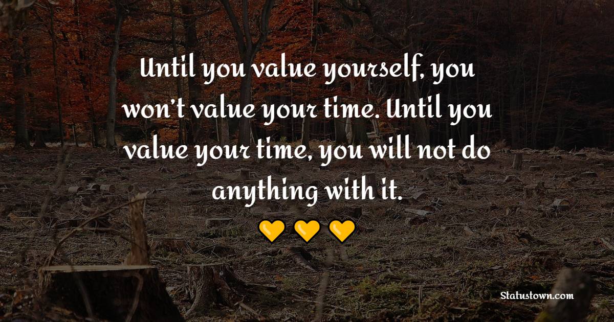 Until you value yourself, you won’t value your time. Until you value your time, you will not do anything with it. - Time Status