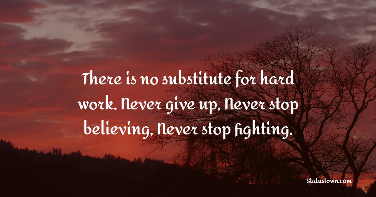 There is no substitute for hard work. Never give up, Never stop believing, Never stop fighting. - Work Quotes