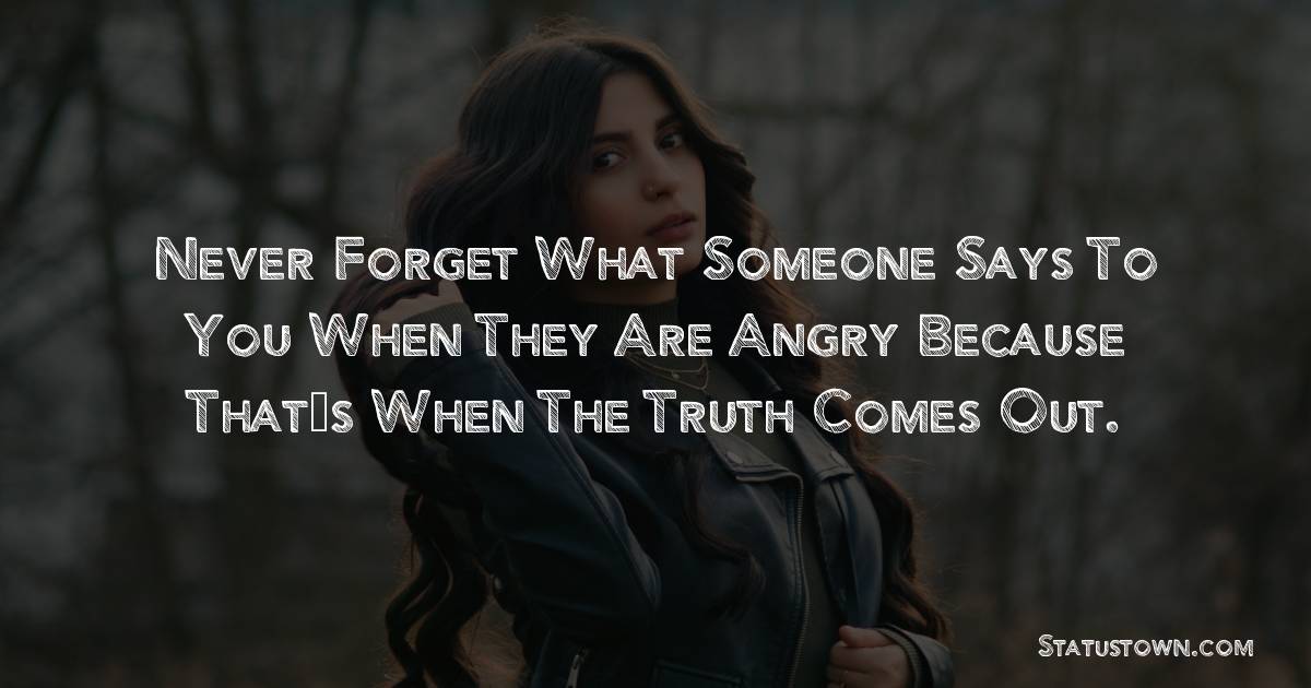 Never forget what someone says to you when they are angry because that’s when the truth comes out. - angry status 