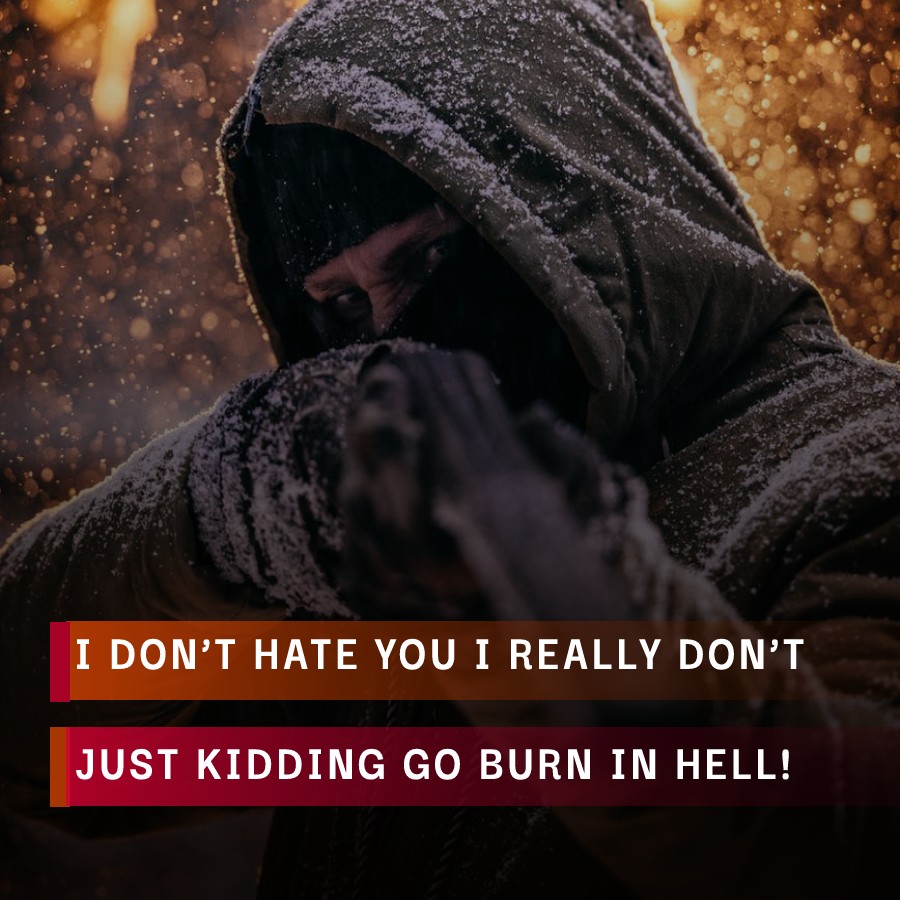 I don’t hate you! I really don’t, just kidding, go burn in hell! - angry status 