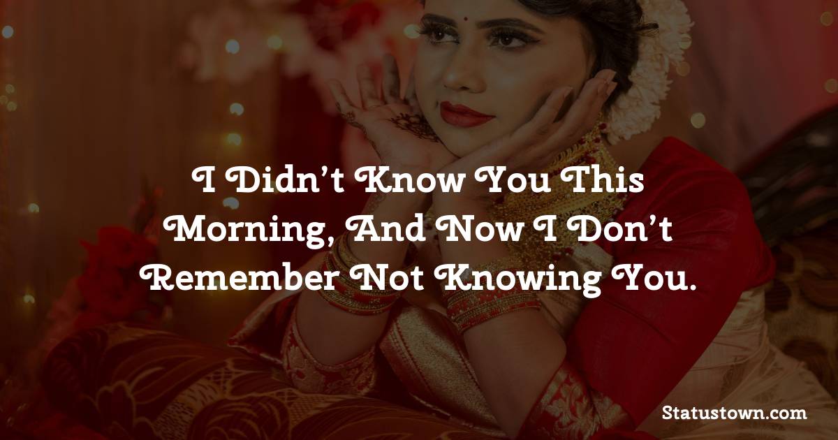 I didn’t know you this morning, and now I don’t remember not knowing you. - love status  