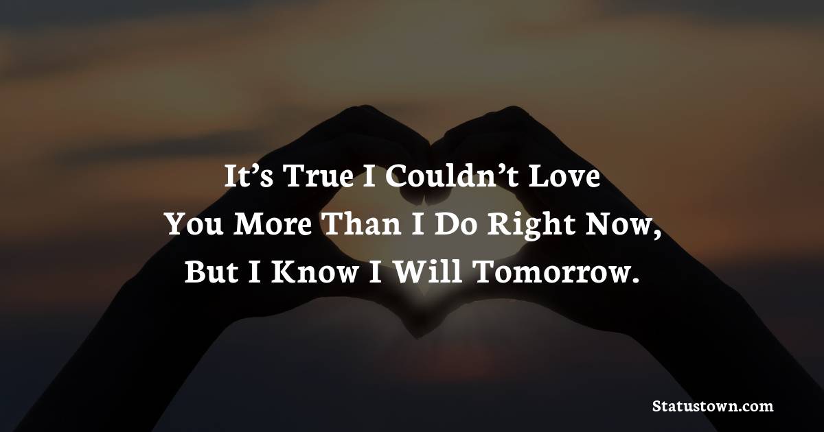 It’s true I couldn’t love you more than I do right now, but I know I will tomorrow. - love status for girlfriend