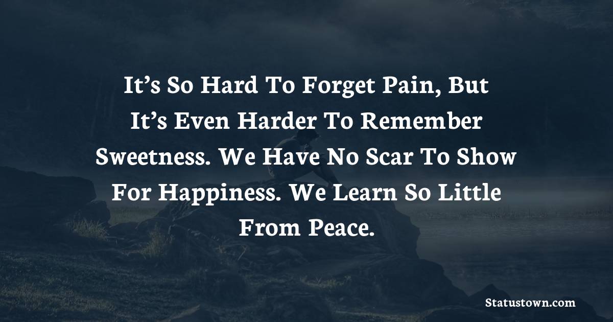 It’s so hard to forget pain, but it’s even harder to remember sweetness. We have no scar to show for happiness. We learn so little from peace.