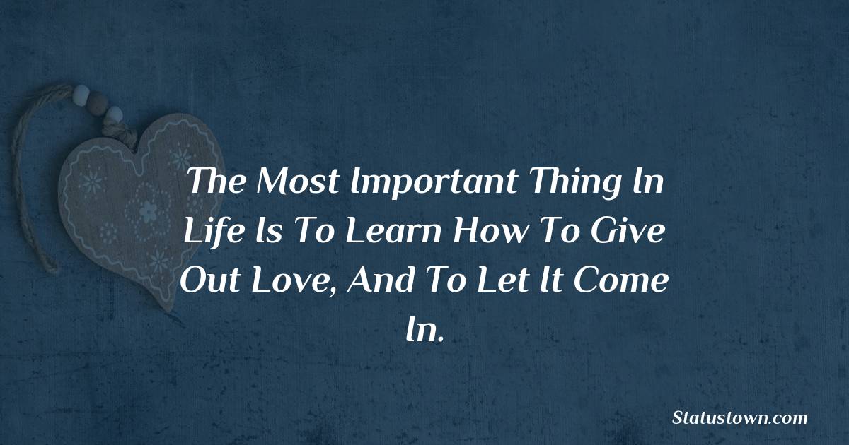 The most important thing in life is to learn how to give out love, and to let it come in. - Short Love status